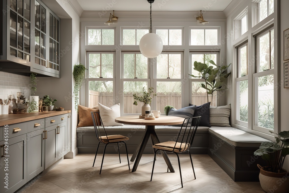 Breakfast Nook: Create a set of images that showcase a cozy, inviting breakfast nook. Generative AI Breakfast Nook: Create a set of images that showcase a cozy, inviting breakfast nook. Generative AI