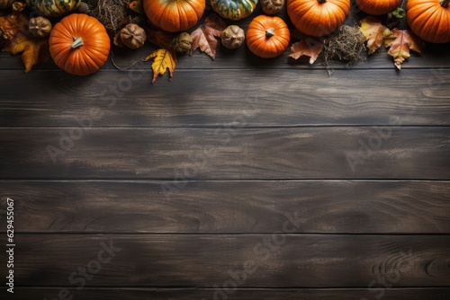 Halloween theme on wooden desk with copy space. thanksgiving. Generative AI