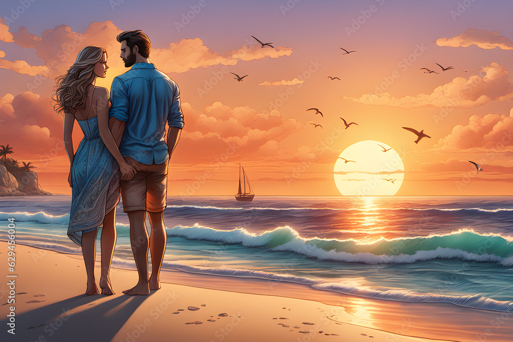 Fototapeta premium couple at sunset. Generative AI