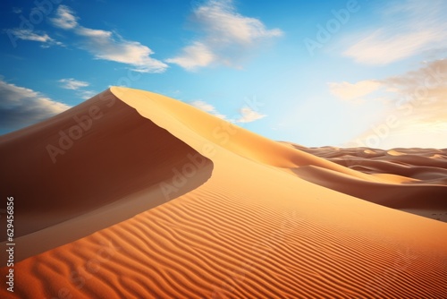 sand dunes in the desert on a clear day. high temperature the heat generative ai.