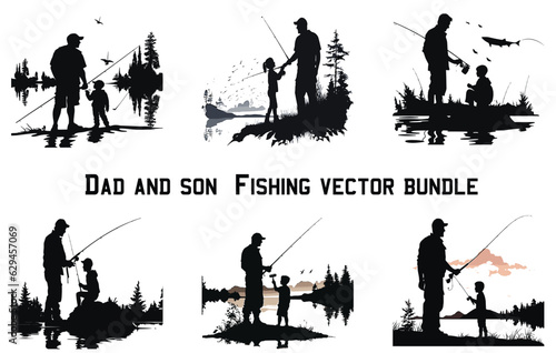 Obraz na płótnie Dad and son fishing vector bundle, son fishing vector, Dad fishing vector, family fishing, Father fishing w salonie