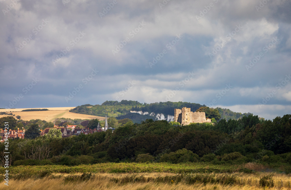 View of Lewes castle from the Ouse valley way out of Lewes in east Sussex south east England UK