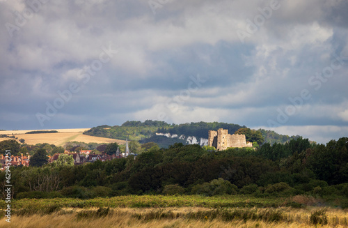 View of Lewes castle from the Ouse valley way out of Lewes in east Sussex south east England UK