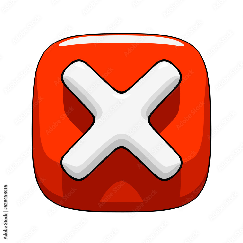 Incorrect sign or wrong mark icon. Red button with white cross, front view. Simple 3D vector illustration on white background Incorrect sign or wrong mark icon. Red button with white cross, front view. Simple 3D vector illustration on white background