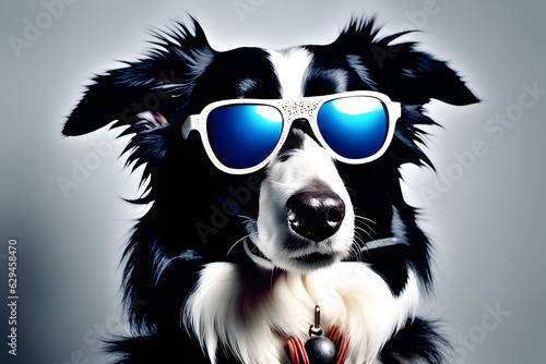 Border collie with sunglasses.  Generative AI. © 재관 윤