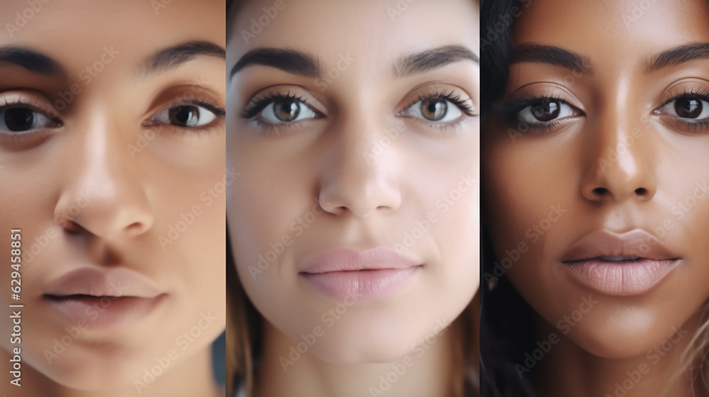Collection of  diverse ethnicity different beautiful women.