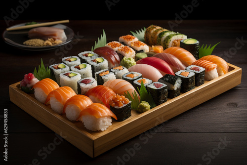 Sushi set ,fresh fish on top Japanese rice , Japanese food.