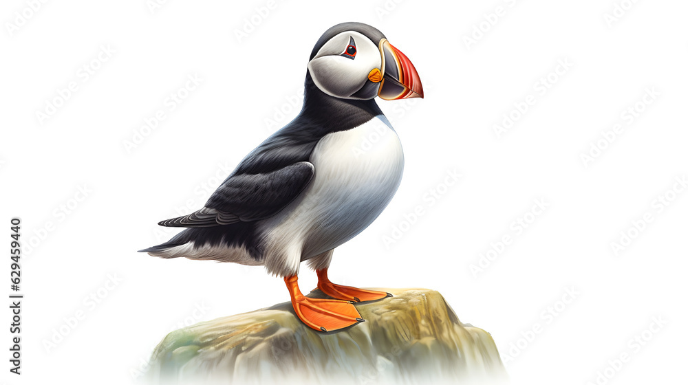 Naklejka premium Atlantic puffin or common puffin on white background - Generative AI