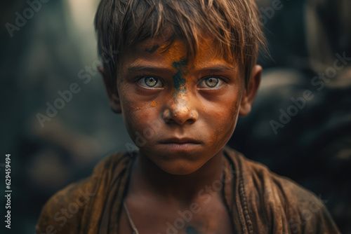 A hungry, starving child looking at the camera, generative AI
