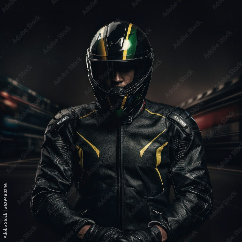 motorcycle racer in a helmet, Generative AI
