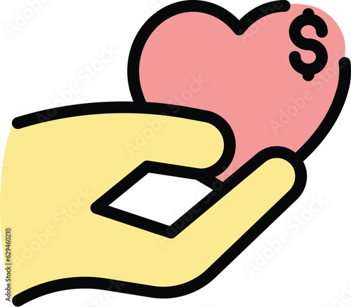 Heart charity icon outline vector. Financial money. People help color flat