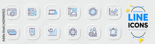 Ram, Seo gear and Seo analysis line icons for web app. Pack of Inspect, Augmented reality, Coronavirus pictogram icons. Notebook service, Triangle area, Blood and saliva test signs. Vector