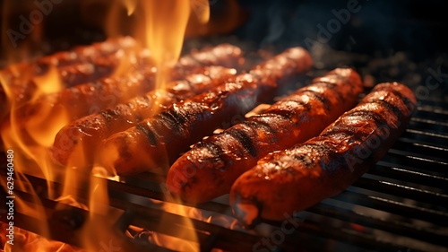 sausage, merguez on a barbecue grill, sausage on a bbq, summer party, roasted meat, chicken, pork, lamb, spicy meat, flames, traditional barbecue, american food, grilled meat, grill