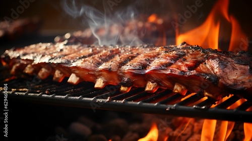 Photo barbecue ribs, pork ribs on a barbecue, beef, roasted meet, grilled on a barbecu