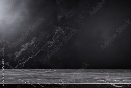 empty marble black table countertop on black background, mock up for display of product, montage your products