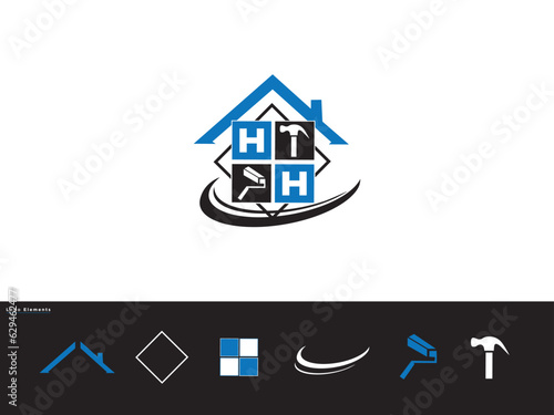 Modern Real Estate HH Logo Icon Design, Building Hh h h Royal Logo Image