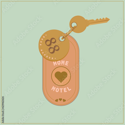 Cute Home motel rounded keychain with room number and hearts