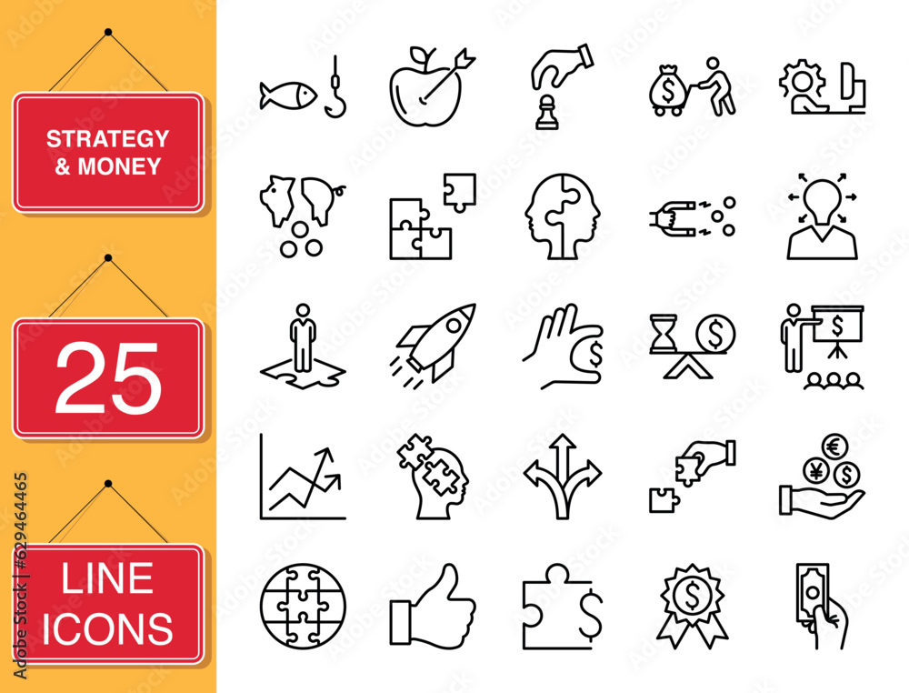 Strategy And Money Line Icon Set