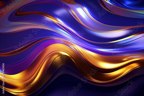 abstract blue and golden neon fluid waves background