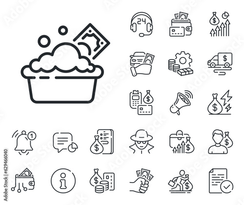 Cash corruption sign. Cash money, loan and mortgage outline icons. Launder money line icon. Tax avoidance symbol. Launder money line sign. Credit card, crypto wallet icon. Vector