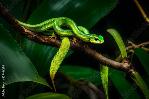 green tree python in branch of tree generated by AI tool