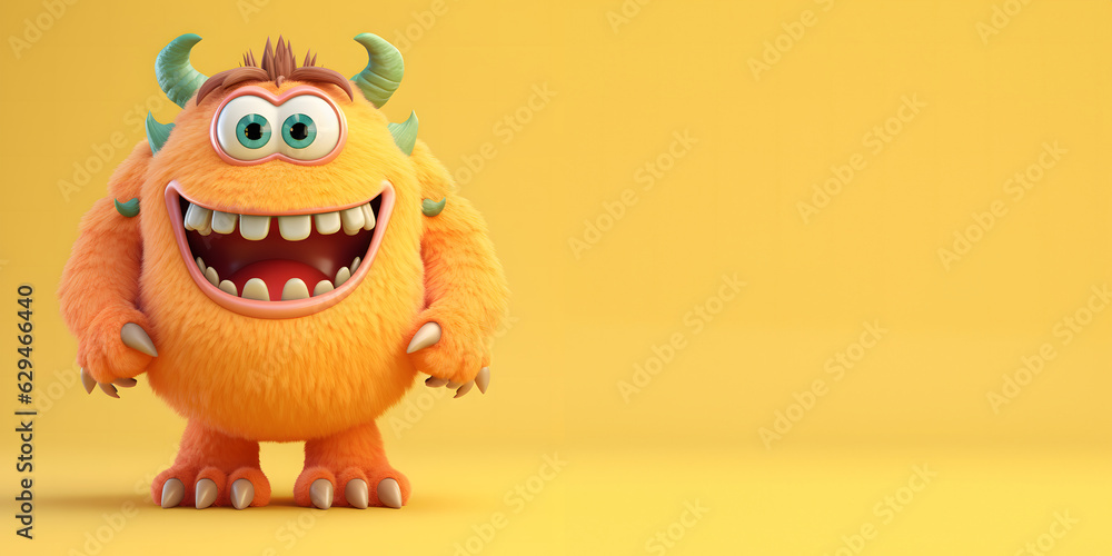 Funny monster cartoon caracter isolated on yellow background