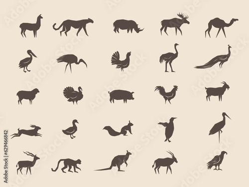 Animals silhouettes. Domestic and wild different stylized shapes of animals recent vector illustrations collection © ONYXprj