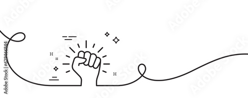 Empower line icon. Continuous one line with curl. Empowerment strength sign. Protest fist symbol. Empower single outline ribbon. Loop curve pattern. Vector
