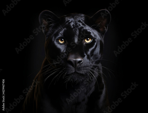 Portrait eines schwarzen Panthers vor schwarzem Hintergrund erstellt mit generativer KI