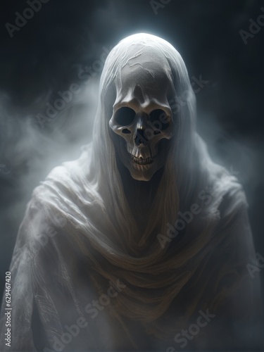 illustration of an ultra realistic Ghost in dramatic light fog