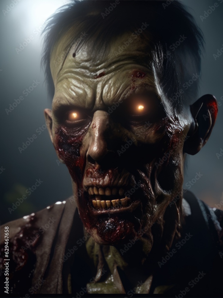 illustration of an ultra realistic Zombie in dramatic light fog illustration of an ultra realistic Zombie in dramatic light fog