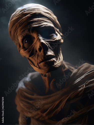  illustration of an ultra realistic Mummy in dramatic light fog