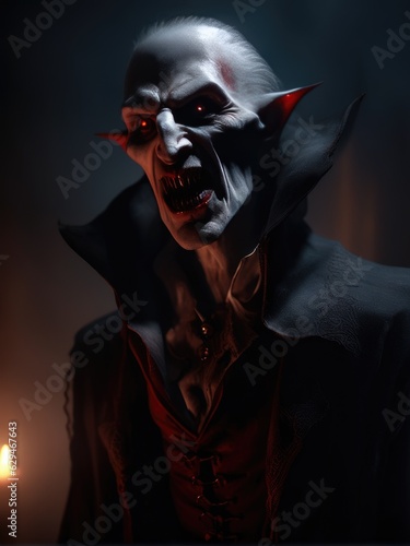  illustration of an ultra realistic Vampire in dramatic light fog