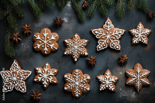 Christmas gingerbread cookies with white icing in the top