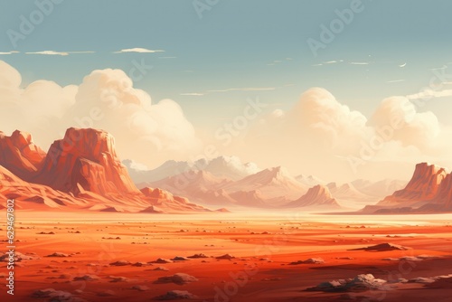 Orange desert surrounded by large mountains, mountains wallpaper. Generative Ai.