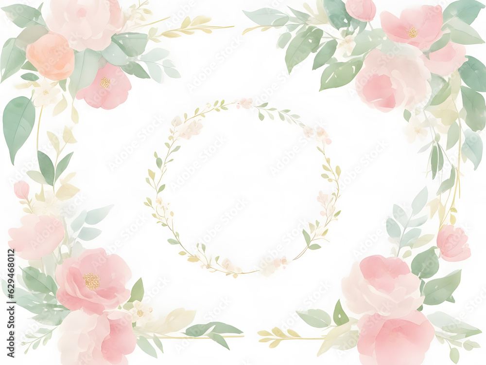 Pink and Green Floral Wreath wedding flower Illustration