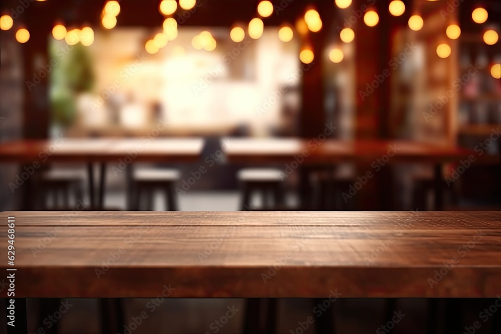 This stunning coffee shop photograph featuring a cozy shelf and table setup, perfect for a cafe or restaurant decor. The bokeh effect in the background adds a touch of magic to the scene