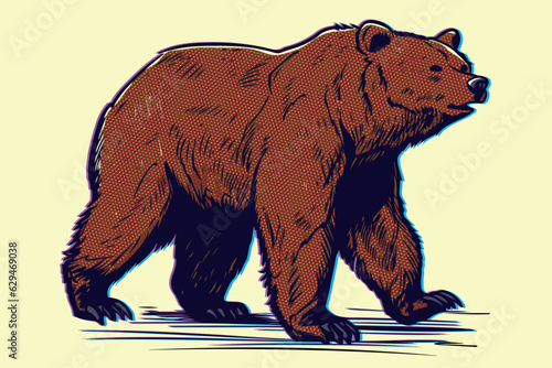 vintage cartoon illustration of a grizzly bear photo