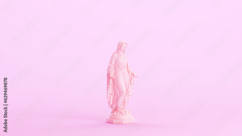 Pink virgin Mary Maria woman religious statue holy kitsch background quarter view 3d illustration render digital rendering