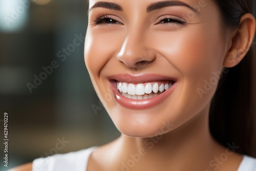 Perfect White Teeth Smile Close Up - AI Generated photo