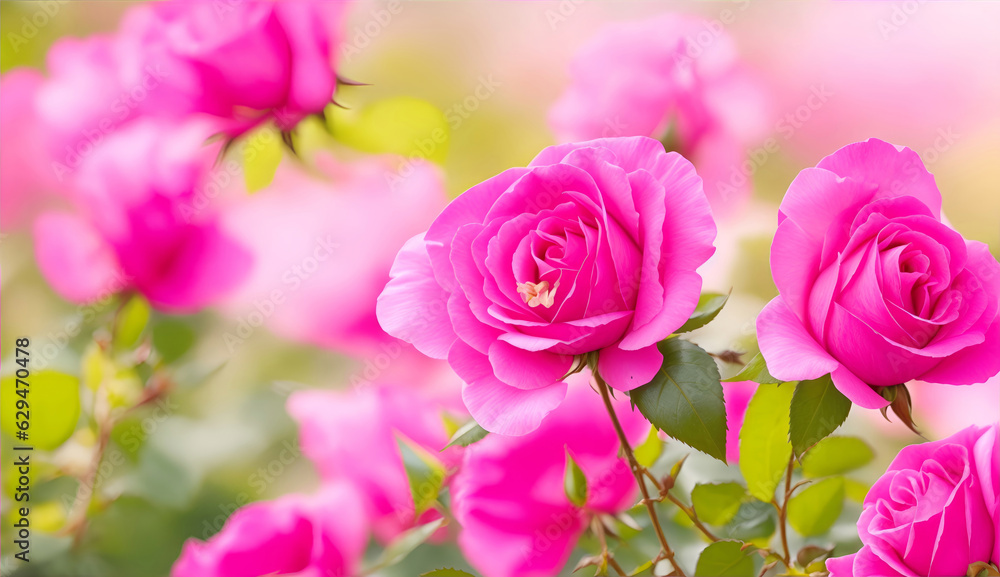Art Beautiful wild pink rose flowers in Summer morning with copy space Art Beautiful wild pink rose flowers in Summer morning with copy space