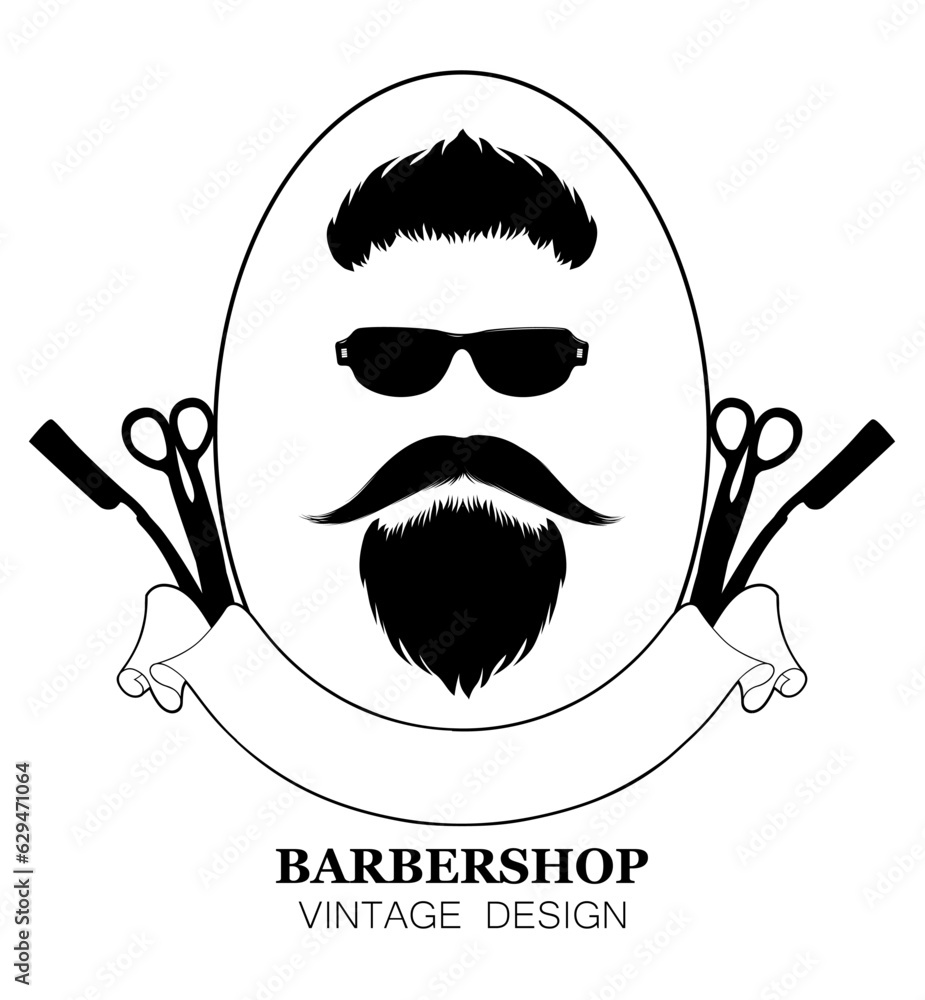 Vintage barber shop logo, label, badge, logo. A gentleman with a beard