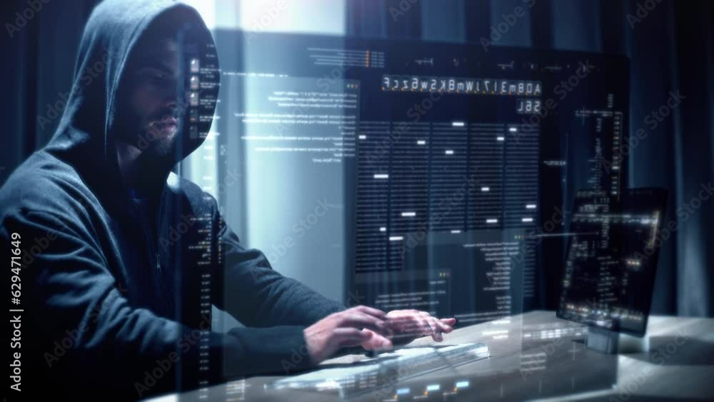 Futuristic cyber hacker operating under the guise of Anonymous, employs advanced algorithms to infiltrate cybersecurity systems and exploit vulnerabilities in password security. Concept : Cyber Hacker