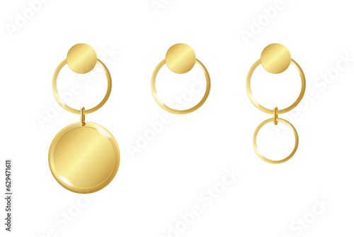 Realistic Detailed 3d Gold Earrings Woman Accessories Set with Circle Pendants. Vector illustration of Dangle Earring