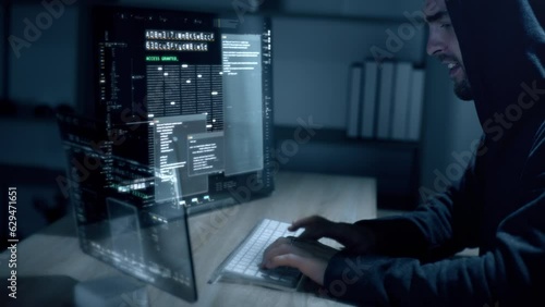 Wallpaper Mural Futuristic cyber hacker operating under the guise of Anonymous, employs advanced algorithms to infiltrate cybersecurity systems and exploit vulnerabilities in password security. Concept : Cyber Hacker Torontodigital.ca