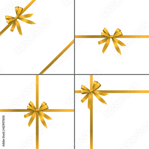 Vector realistic wrapping design set with golden ribbons and bows isolated on white background