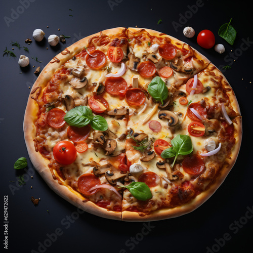 Delicious Pizza on dark backgroundGenerative AI