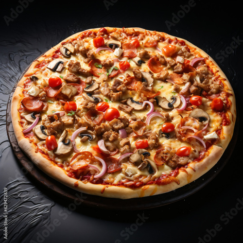 Delicious Pizza on dark backgroundGenerative AI