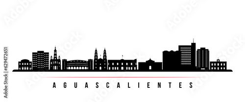 Aguascalientes skyline horizontal banner. Black and white silhouette of Aguascalientes, Mexico. Vector template for your design. photo