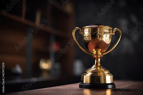 Golden Trophy with Copy Space for Text. Commercial Photography